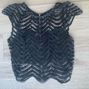 Black sequin crochet top